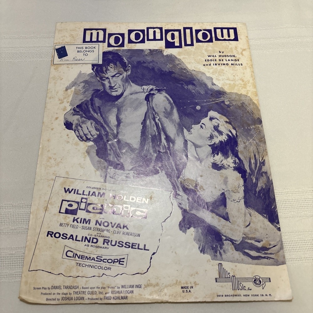 "PICNIC"‎ MOVIE SHEET MUSIC MOONGLOW WILLIAM HOLDEN KIM NOVAK COVER 1934